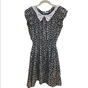 ULTRA PINK FLORAL COLLARED COTTAGECORE PEASANT MINI DRESS